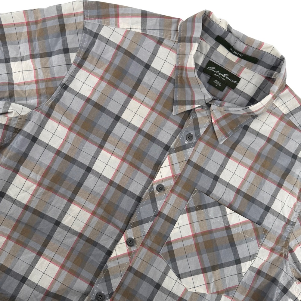 Eddie Bauer Plaid Short Sleeve Button Up Shirt Men's M Classic Fit Outdoor